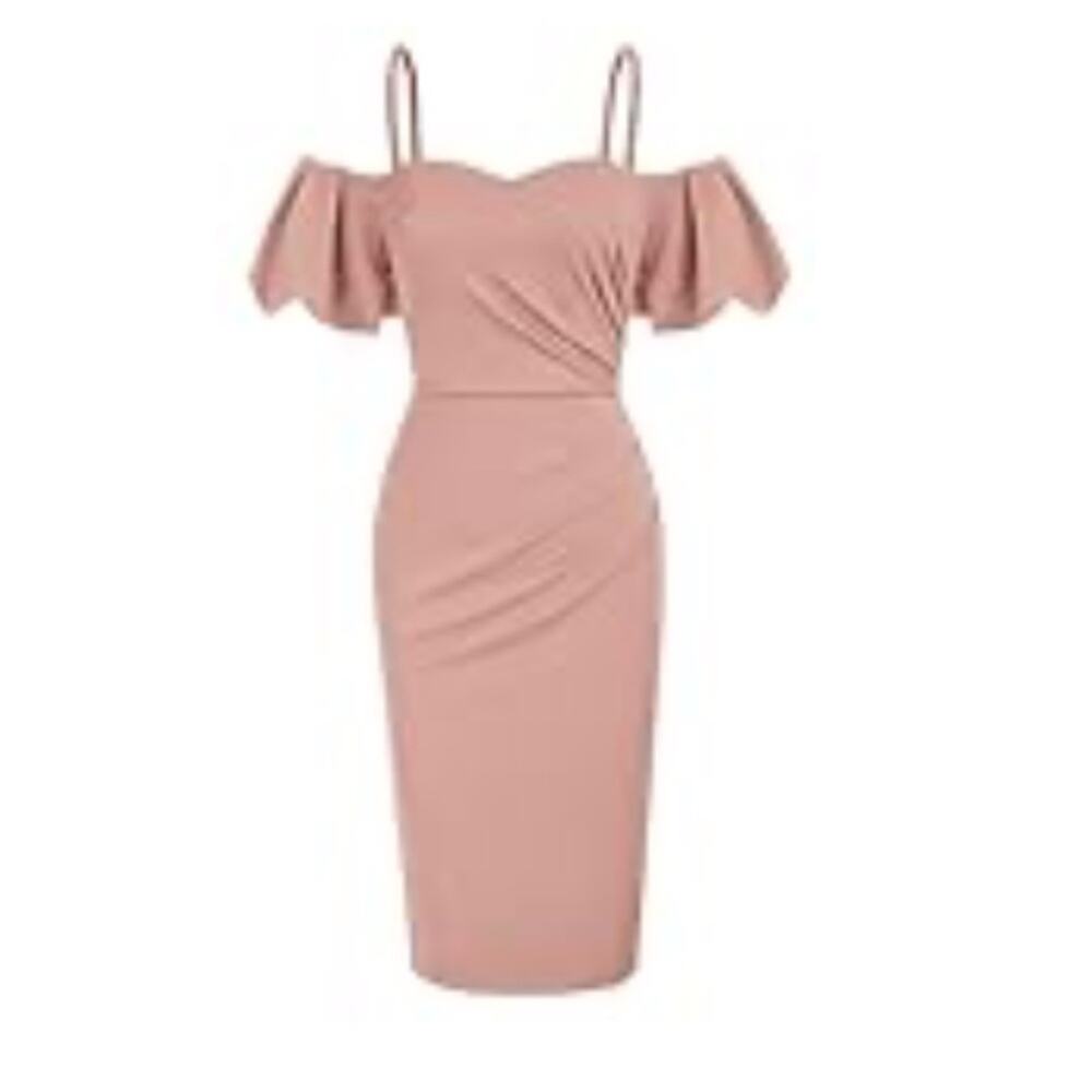 Belle Pogue 1950's Inspired Bodycon Midi‎ Dress Womens Small Blush Pink Retro